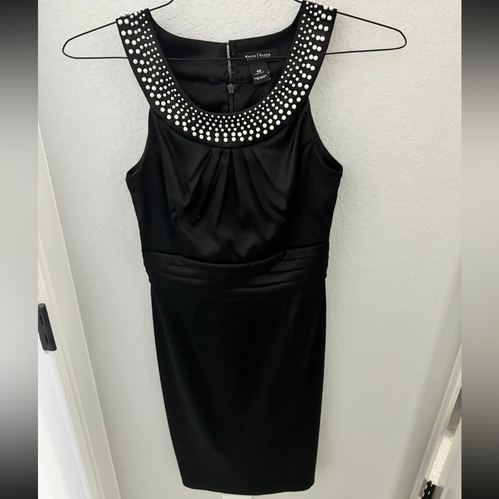 Black slim formal dress with pearls
